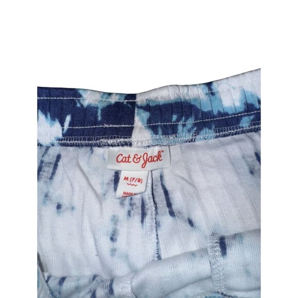 Girls Cat & Jack Tie-Dye Shorts M 7/8 Cotton & Recycled Polyester Blue & White - Picture 2 of 5